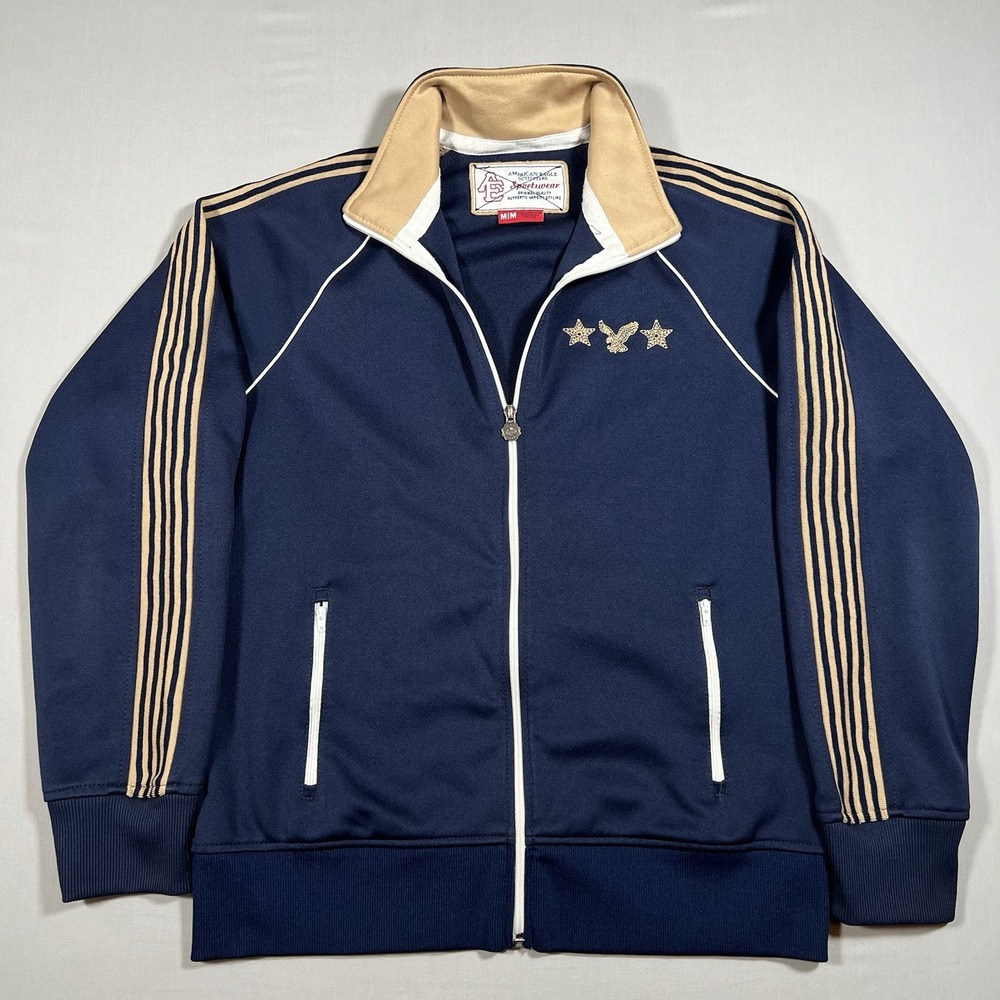Vintage American Eagle Jacket Mens M Varsity Track Full Zip Stars Preppy Emo Y2K